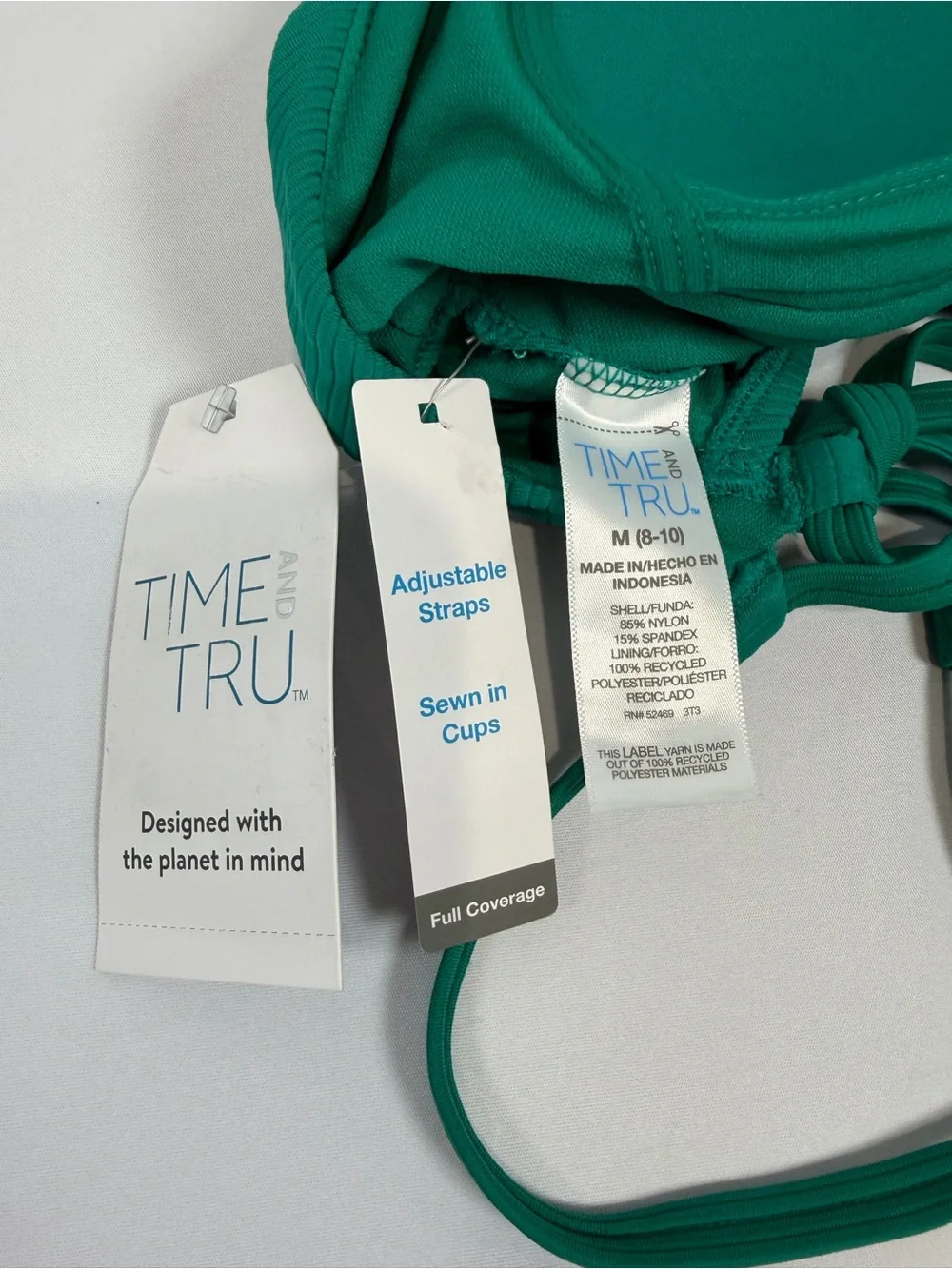 Time and‎ Tru Green Ribbed One-Piece Swimsuit Medium